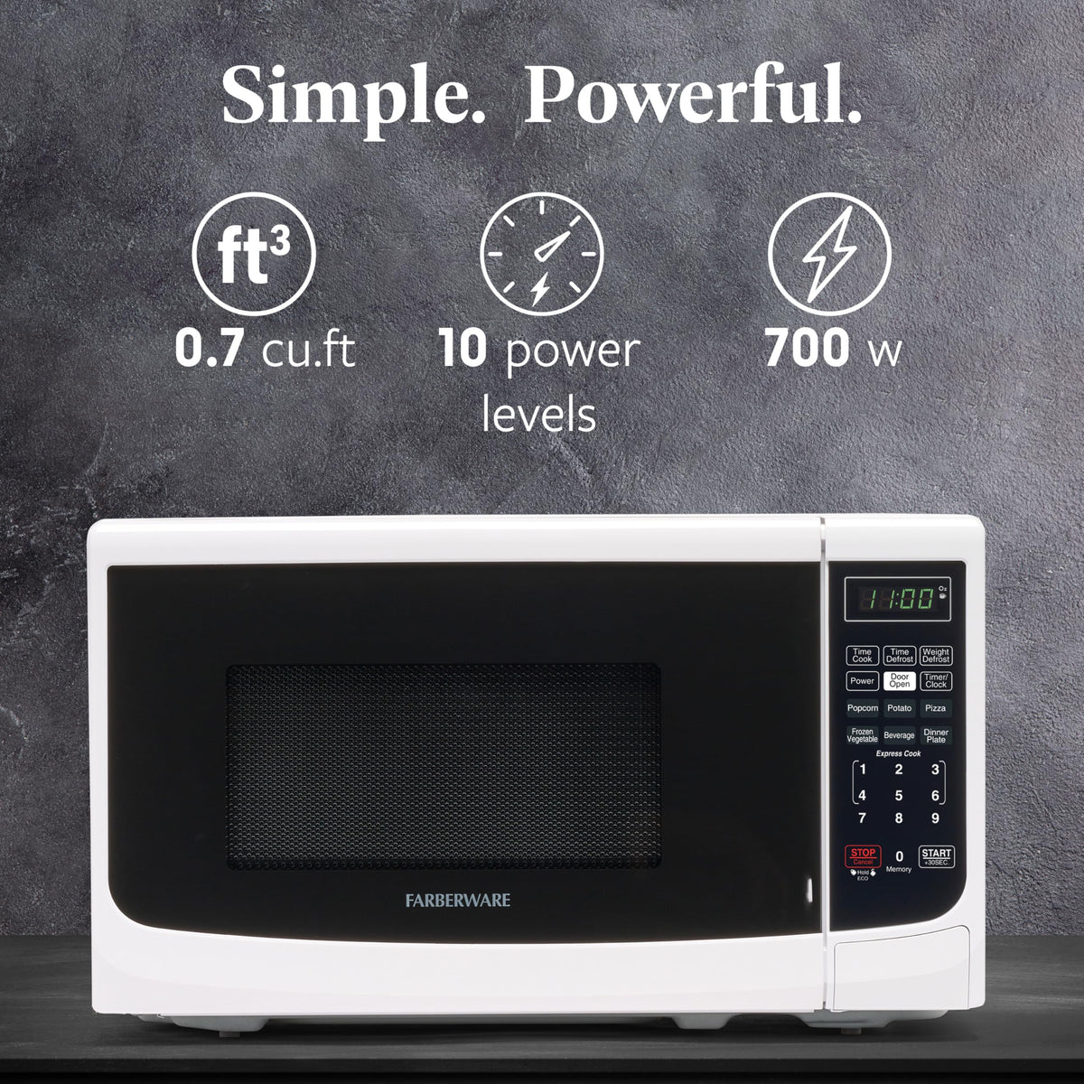 Farberware microwave interior lighting helps monitor cooking for any dish.