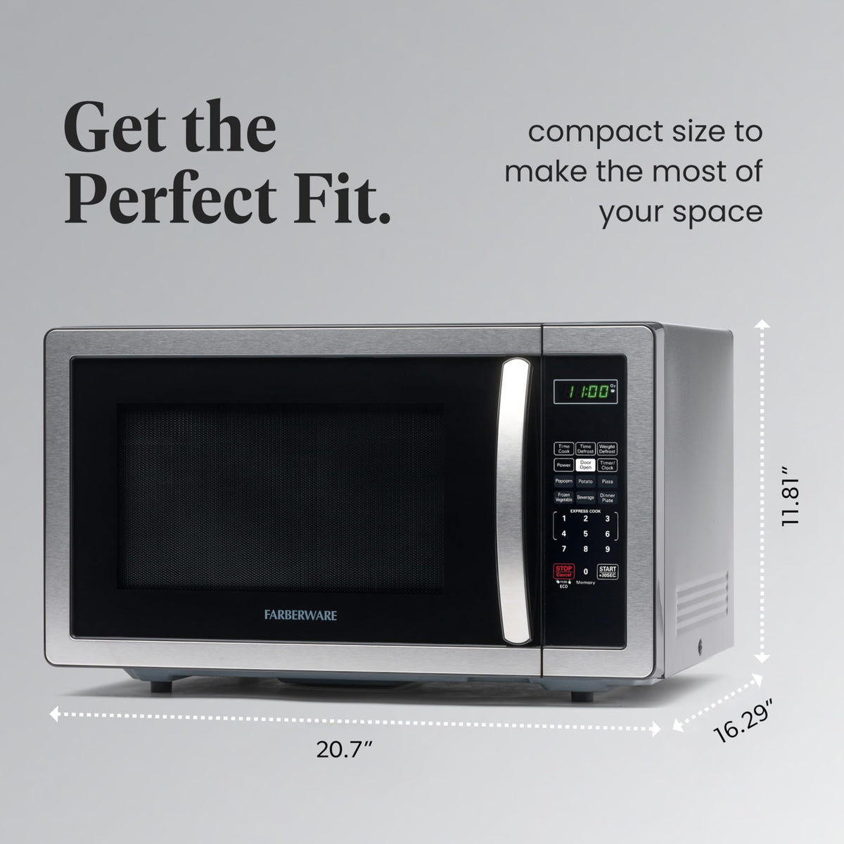 Farberware microwave interior light lets you monitor cooking in real time.