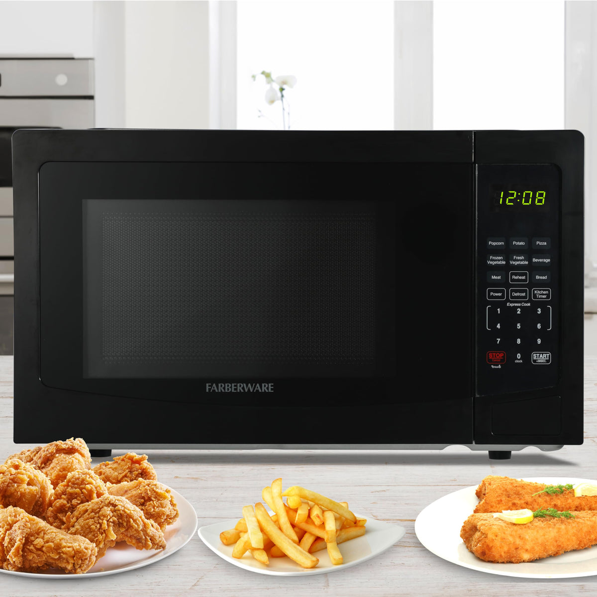 Farberware microwave LED display and digital controls simplify everyday use.