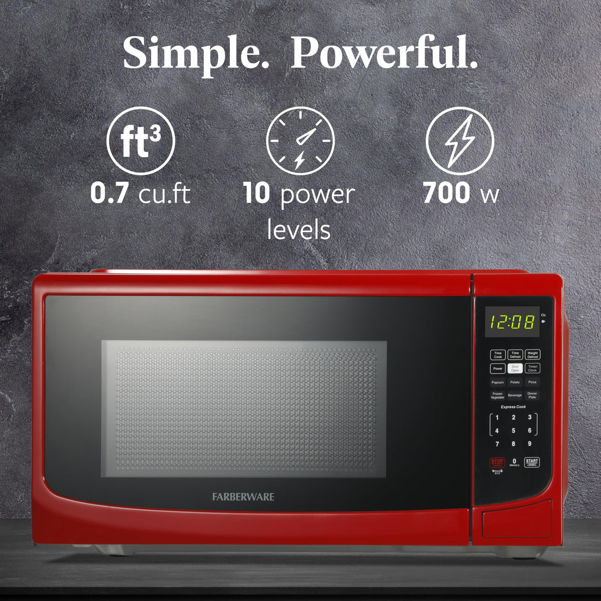 Farberware red control panel with easy one-touch presets