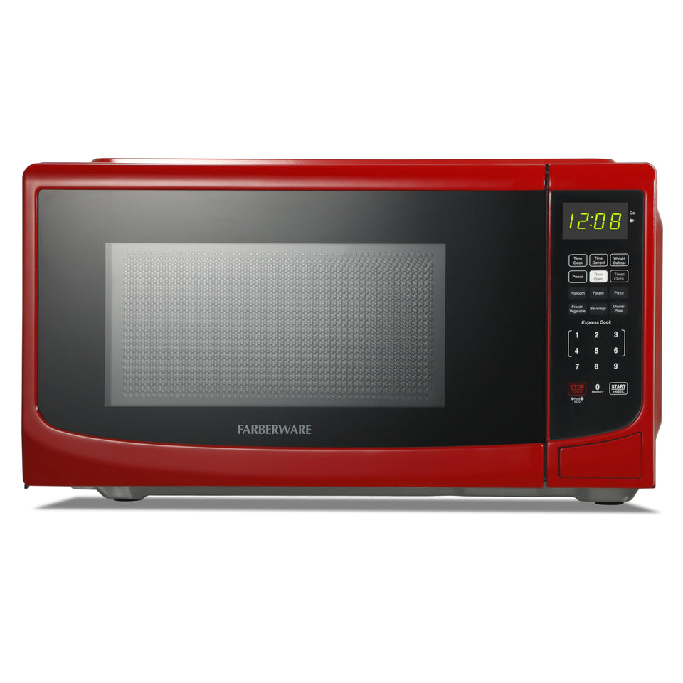 Farberware microwave red front view for small kitchens