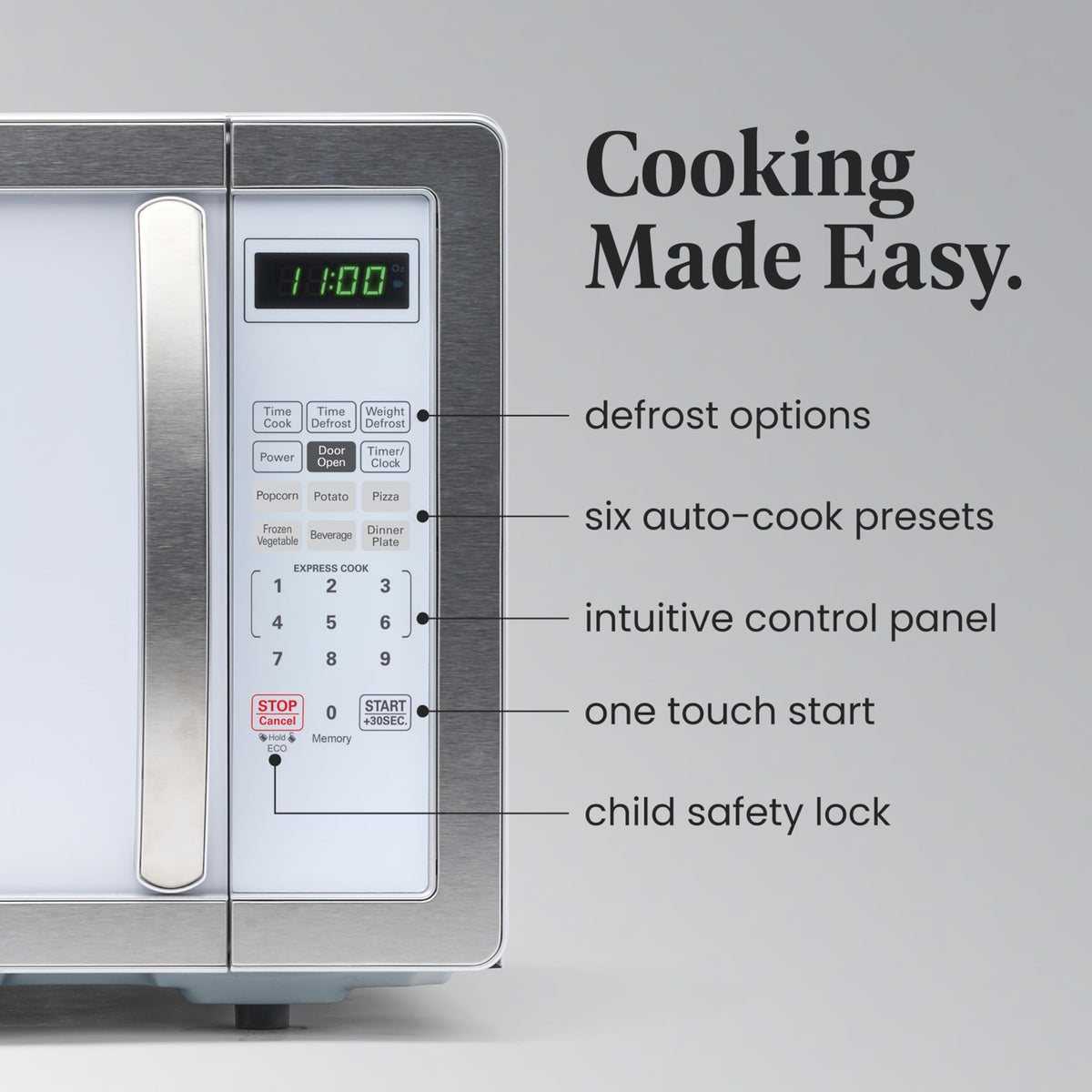 Farberware microwave with six one-touch programs supports quick prep.
