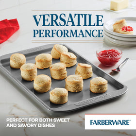 Farberware 3-piece cookie pan set 11x17 provides versatile bake-space for sheet meals.