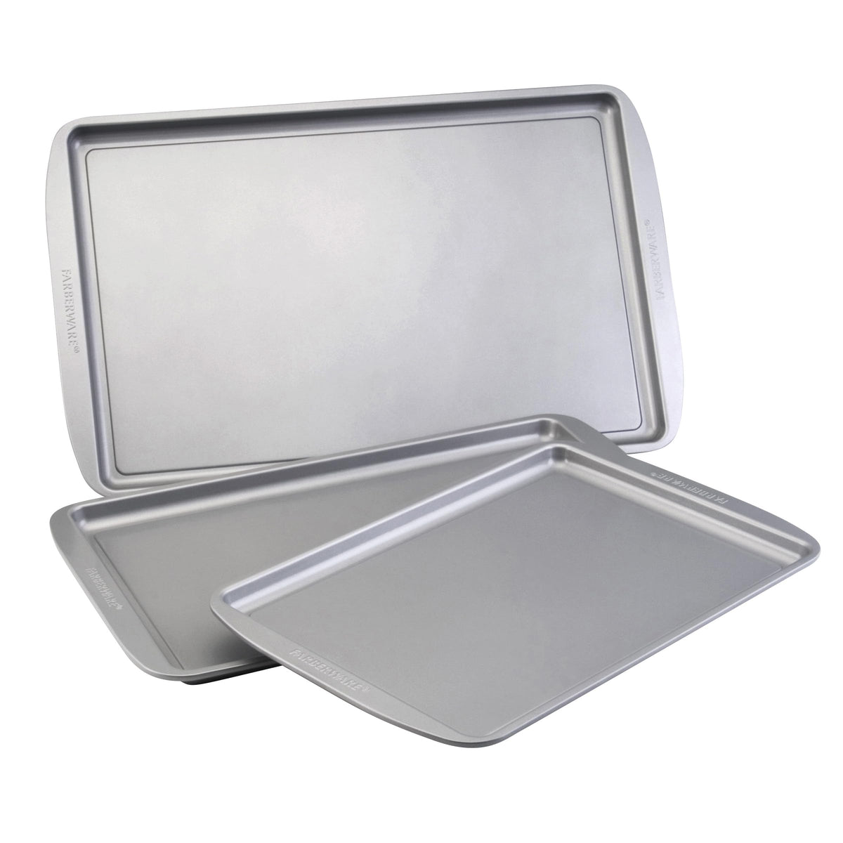 Farberware 3-piece cookie pan set 9x13 delivers even browning for small batches.