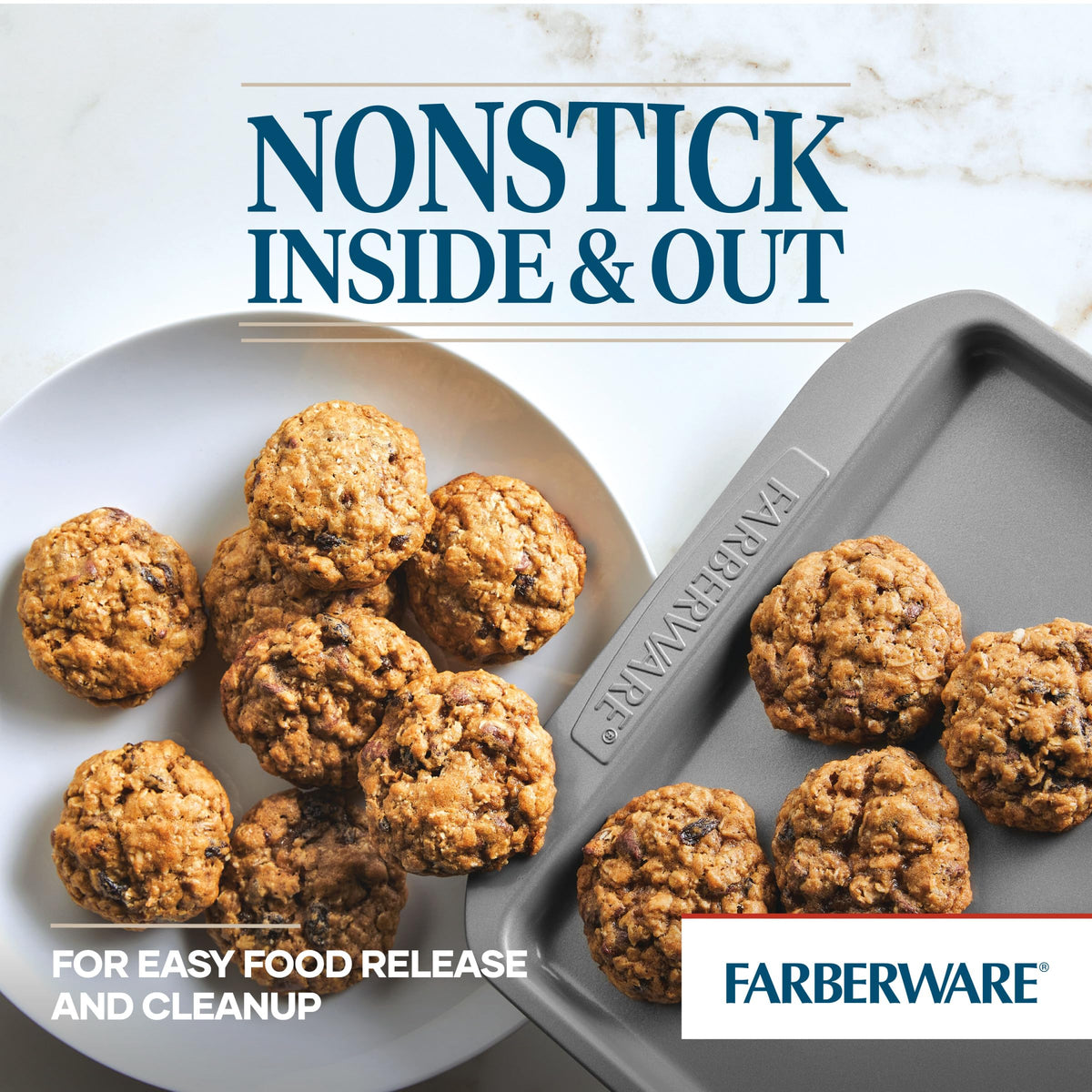 Farberware nonstick bakeware compact-design saves storage space and keeps your kitchen organized.