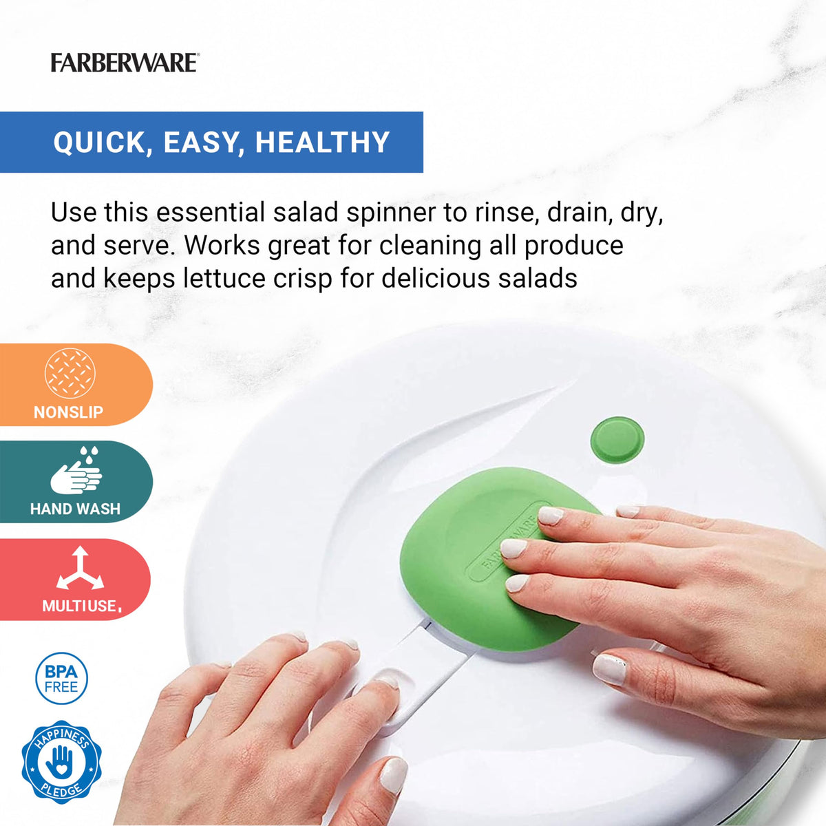 Farberware Pro Pump Salad Spinner basket used as a colander for rinsing
