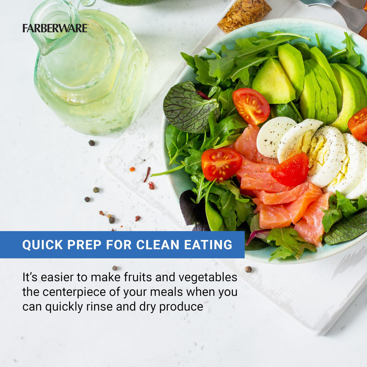 Farberware Pro Pump Salad Spinner non-slip base stabilizing on counter