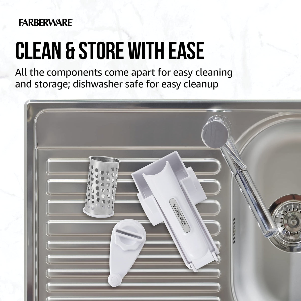 Dishwasher-safe Farberware rotary grater after meal prep.