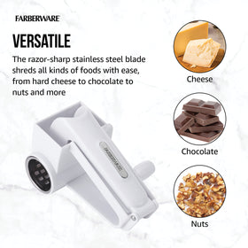 White plastic housing of Farberware rotary grater with durable parts.