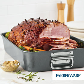 Farberware roaster gray finish adds a classic kitchen touch.