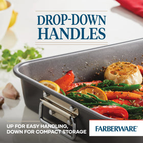 Farberware roaster heavy-duty steel construction resists warping over time.