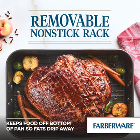 Farberware roaster sturdy chrome handles for safe oven lifting.