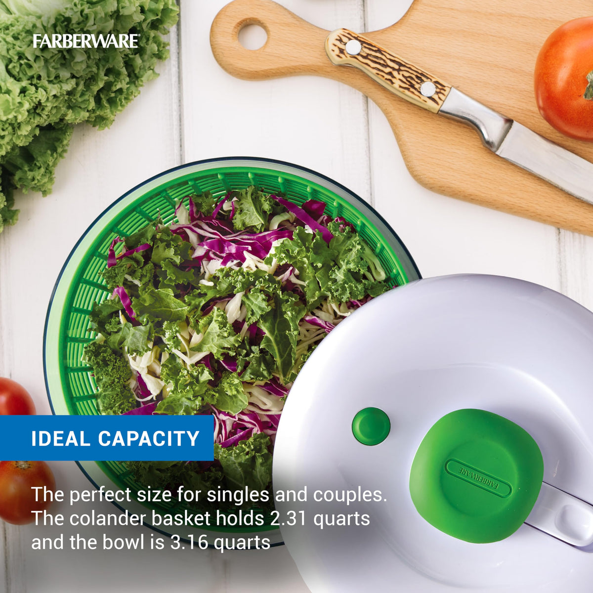 Farberware Small Pro Salad Spinner inside basket ready for draining