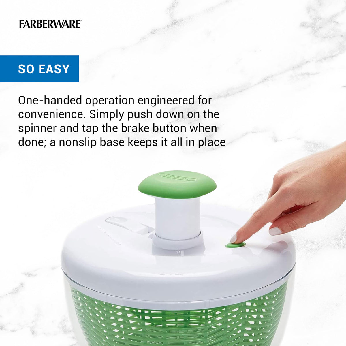 Farberware Small Pro Salad Spinner with berries demonstrating rinsing and drying