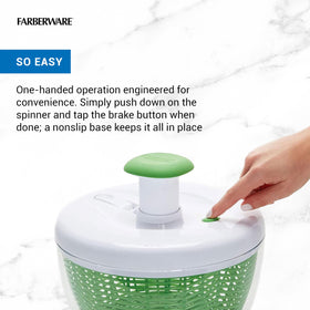 Farberware Small Pro Salad Spinner with berries demonstrating rinsing and drying