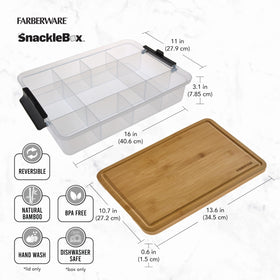Farberware Snacklebox bamboo-lid used as a cutting board for prep.