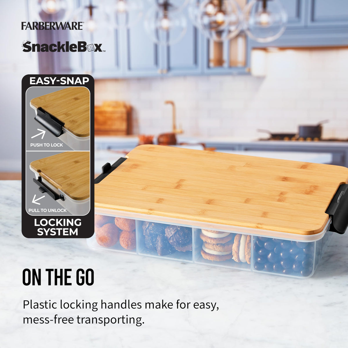 Farberware Snacklebox dishwasher-safe outer box for easy cleaning.