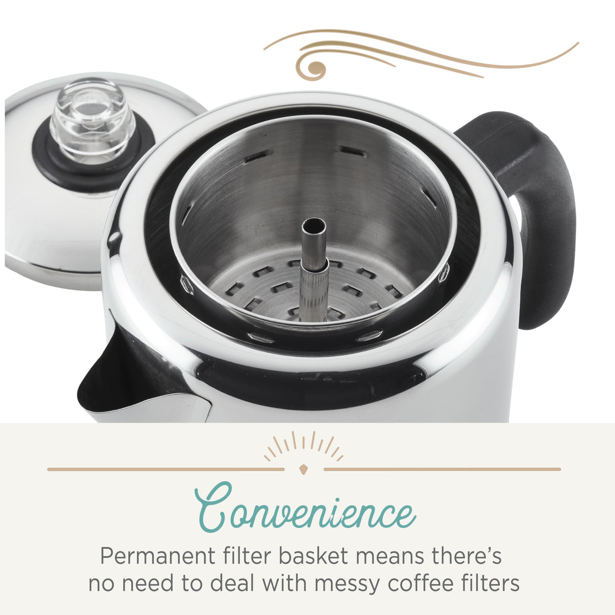 Farberware Yosemite 12-Cup percolator is dishwasher-safe for easy cleanup