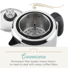 Farberware Yosemite 12-Cup percolator is dishwasher-safe for easy cleanup