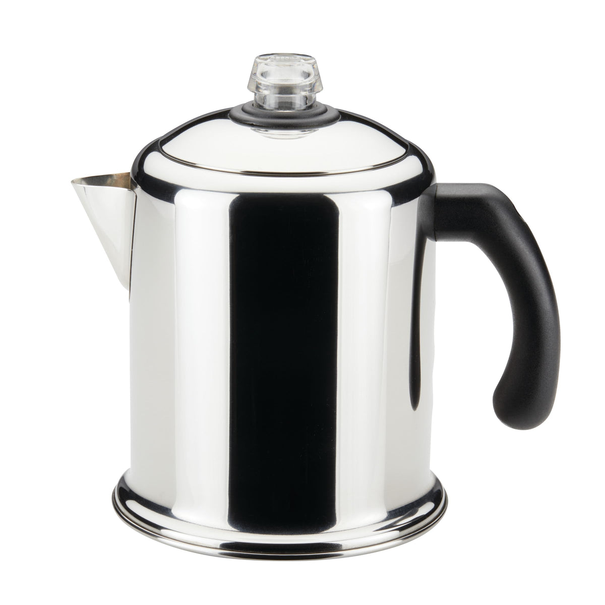 Farberware Yosemite 8-Cup percolator front view showing durable stainless steel