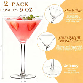 Close-up of Farielyn-X hand-blown crystal martini glass showing clarity.