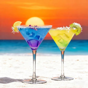 Stemmed design of Farielyn-X martini glasses for a lifted, elegant look.