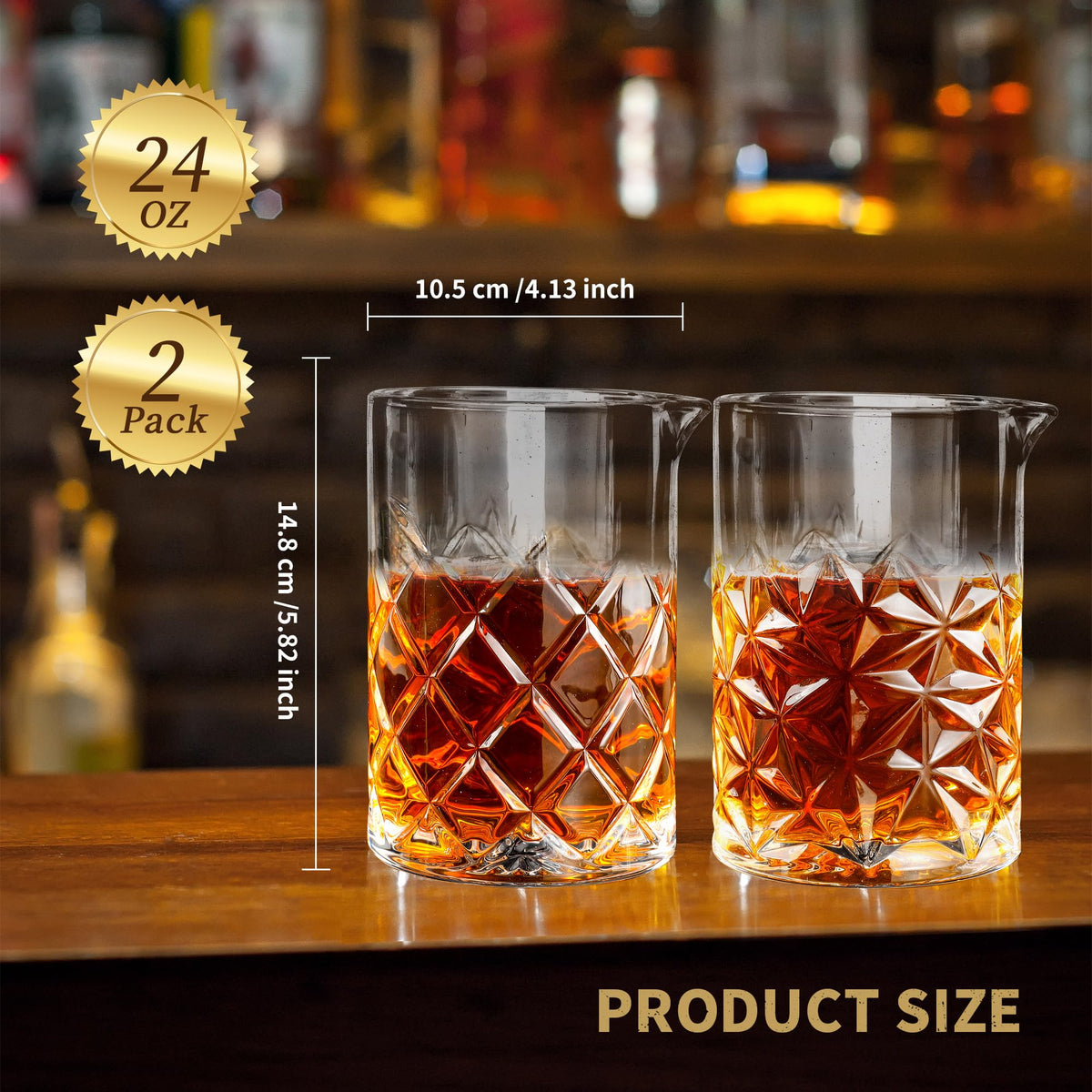 FARQAN 24oz mixing glass shows delicate pattern for grip and style during cocktails.