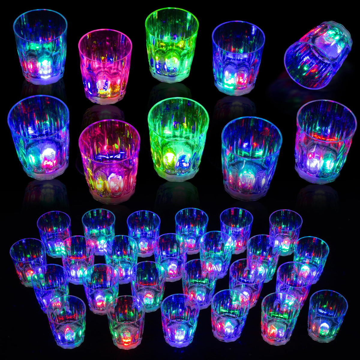 Farrdun 48-pack light-up shot glasses illuminate parties with color-changing LEDs