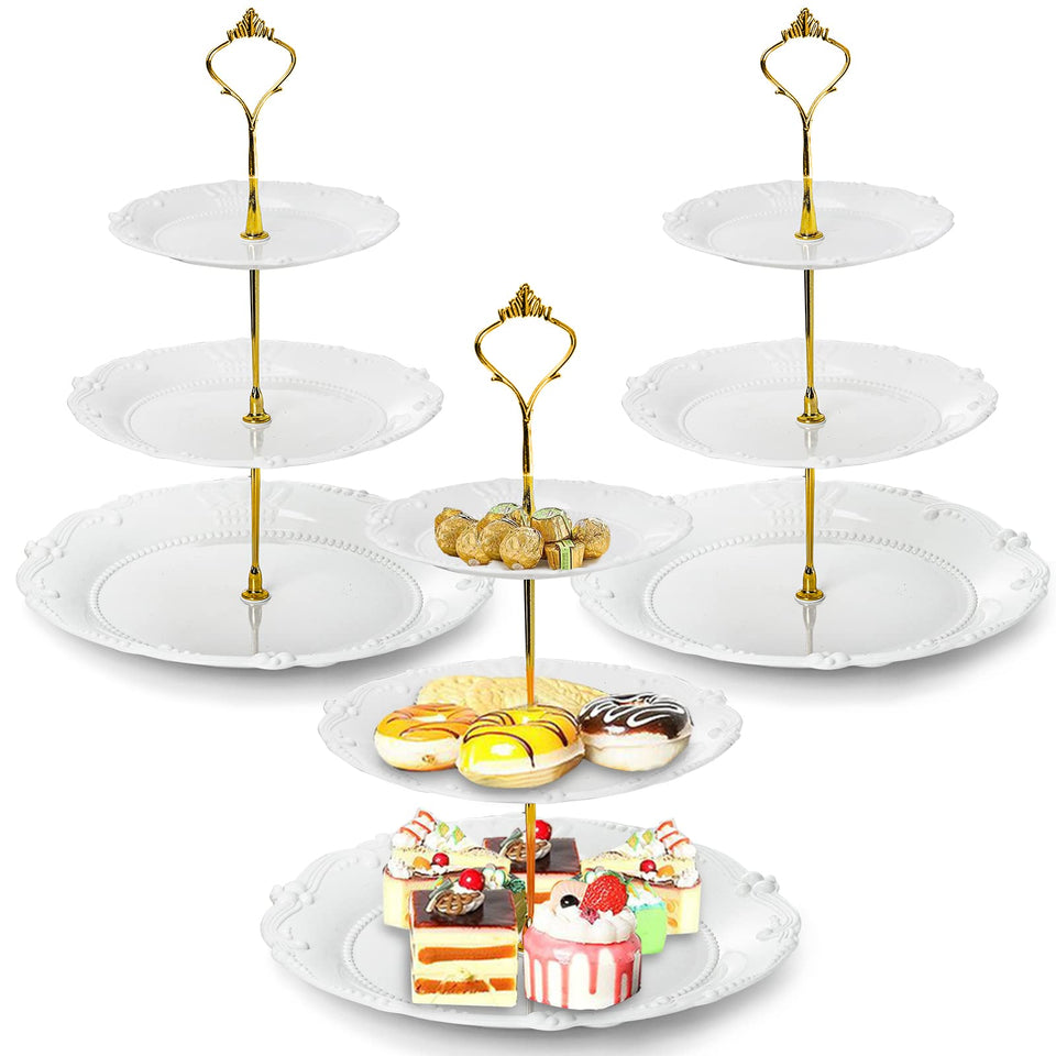 Fasmov 3-tier cupcake stand assembled in white for elegant dessert displays.