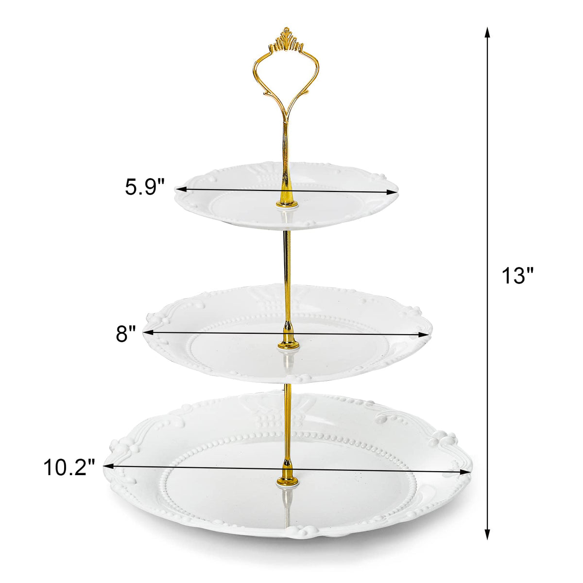 Fasmov cupcake stand with floral embossed detailing adds romantic table decor.