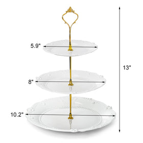 Fasmov cupcake stand with floral embossed detailing adds romantic table decor.