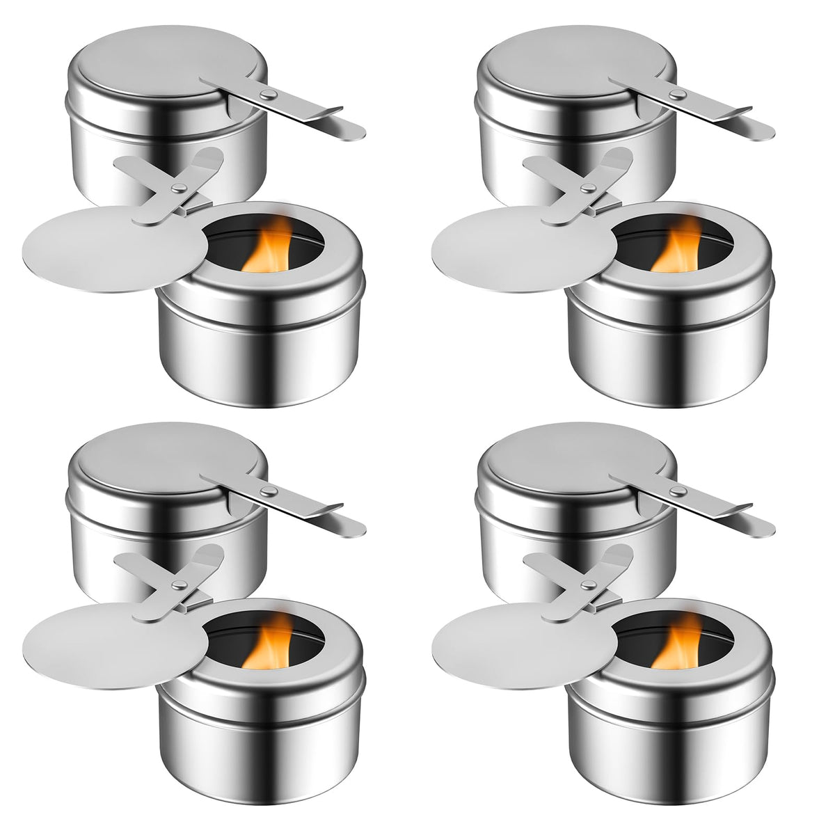 Fasmov 8-pack stainless steel fuel holders ready for buffet service