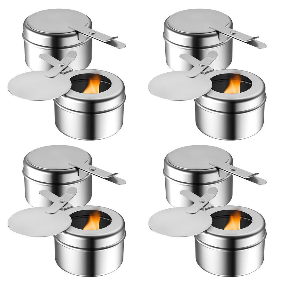 Fasmov 8-pack stainless steel fuel holders ready for buffet service