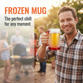 Fasmov mug in-use at party, keeps drinks cool