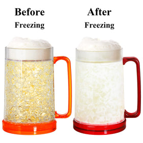 Fasmov freezer beer mugs orange 16oz, great for keeping drinks frosty