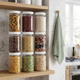 Fasmov versatile jar for screws, bolts, nails in garage.