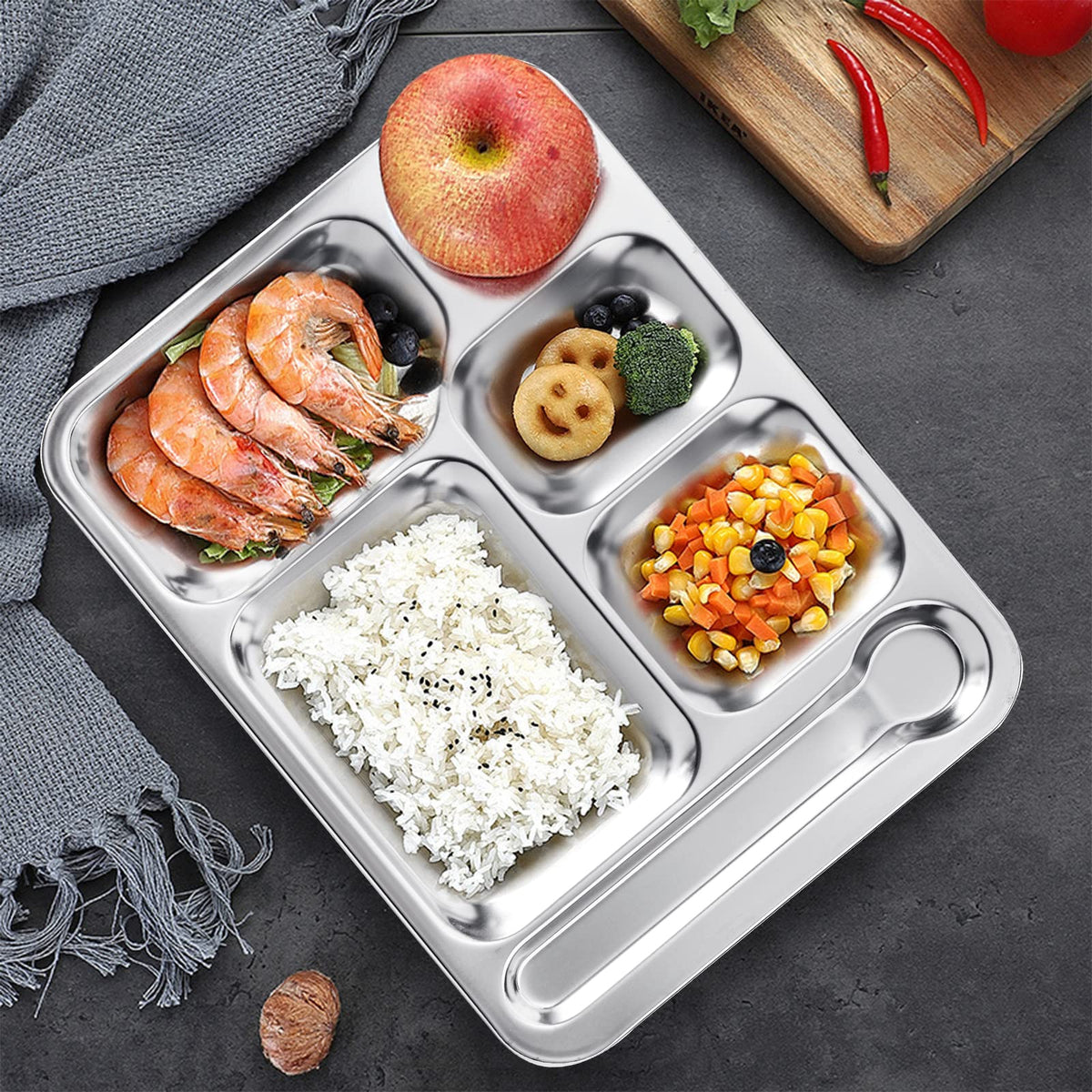 Countertop display of multiple trays stored neatly to save space
