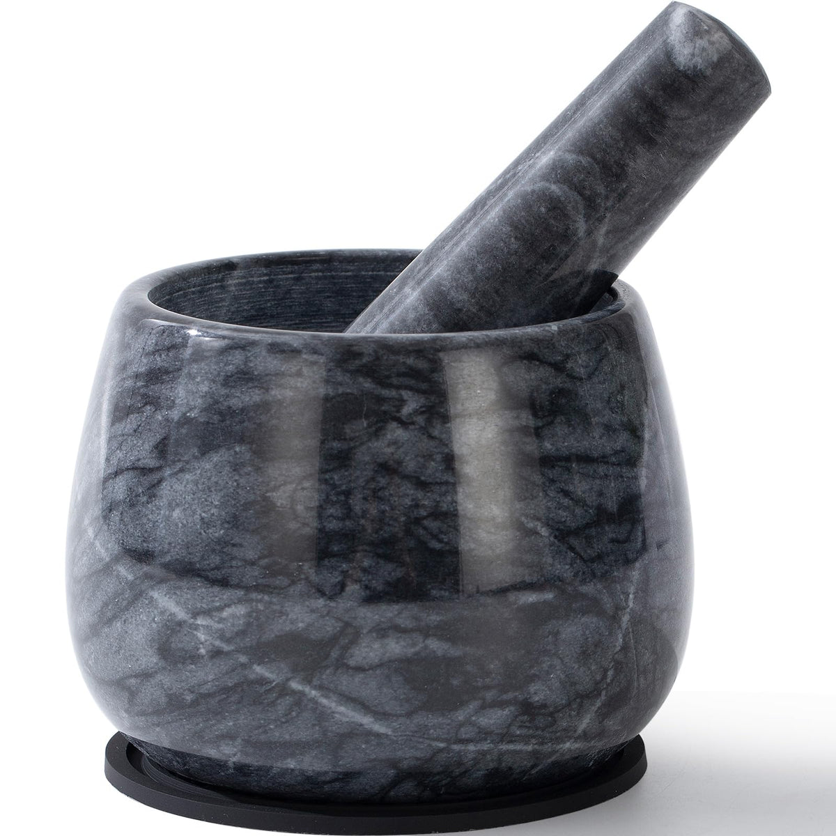 Fasolahome heavy-duty marble mortar and pestle front view highlighting durability for fresh sauces.