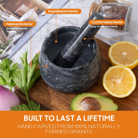 Fasolahome multi-purpose mortar and pestle for homemade guacamole, pesto, and salsa.
