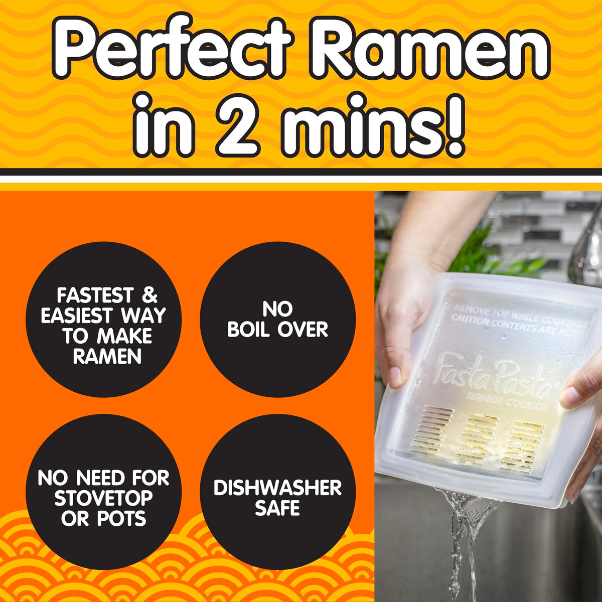 Fasta Pasta lid option demonstrated for easy venting and no boil-overs.
