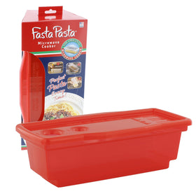 Fasta Pasta microwave cooker red for quick, mess-free al dente results.