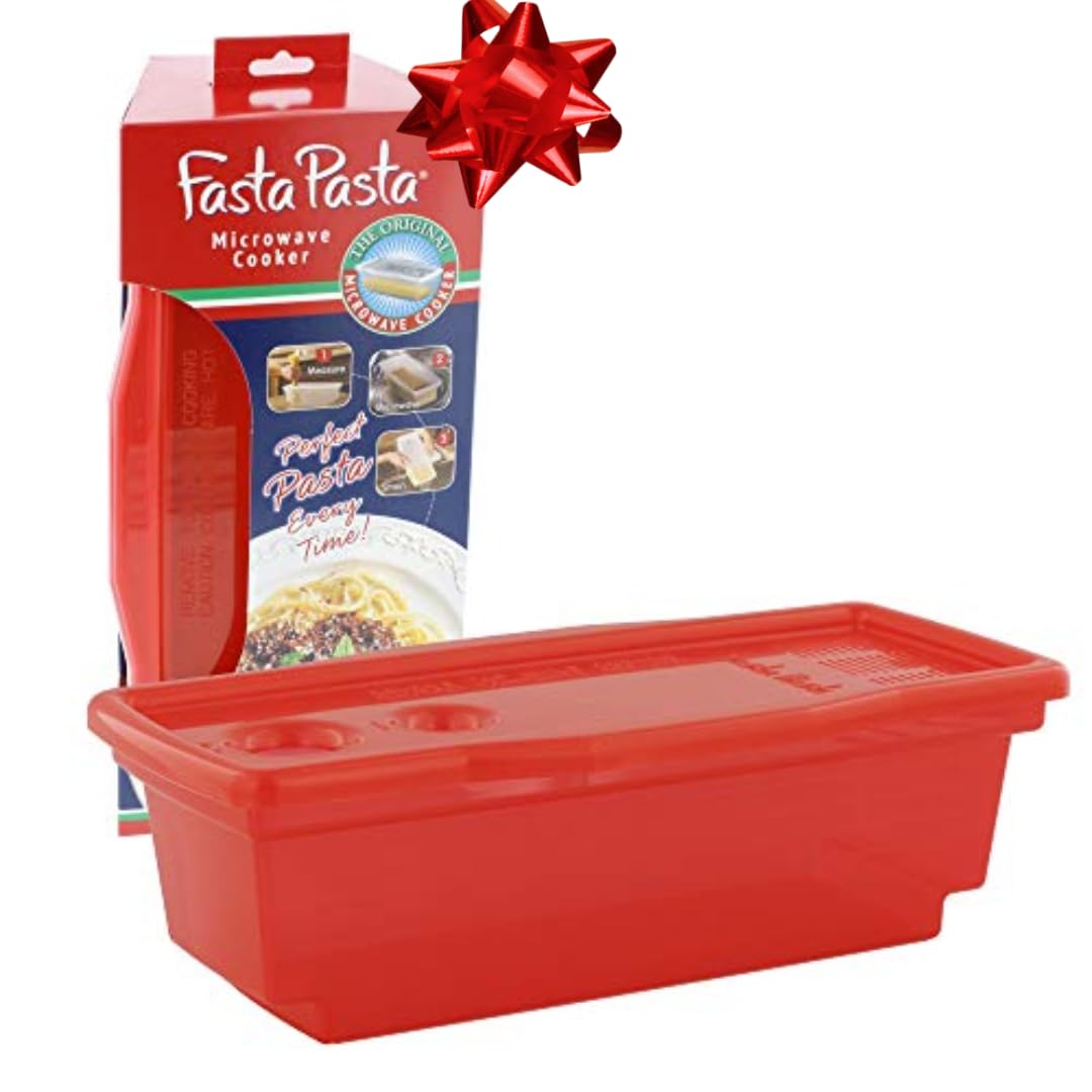 Pasta served from the red Fasta Pasta, ready to enjoy.