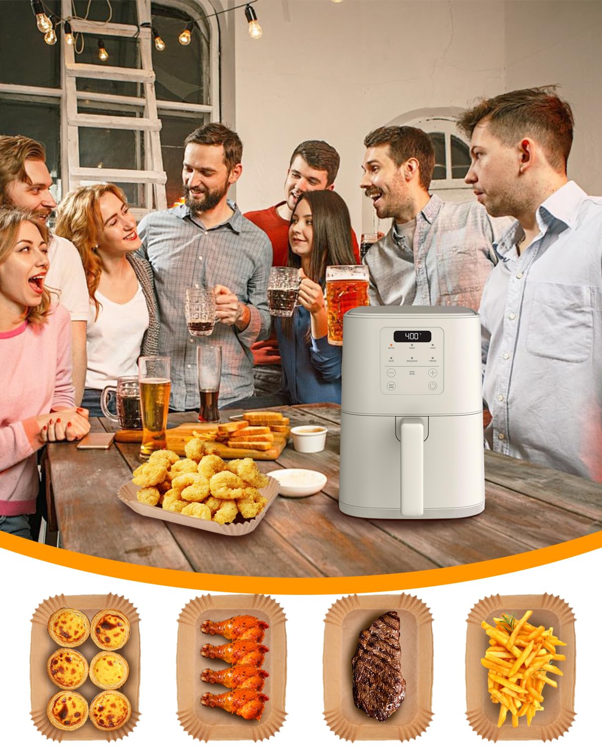 Fastand easy cleanup air fryer liner in use.
