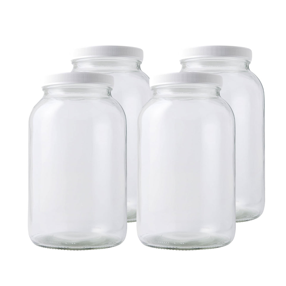 FastRack 1-gallon wide-mouth glass jar with lid close-up for durable fermentation storage.
