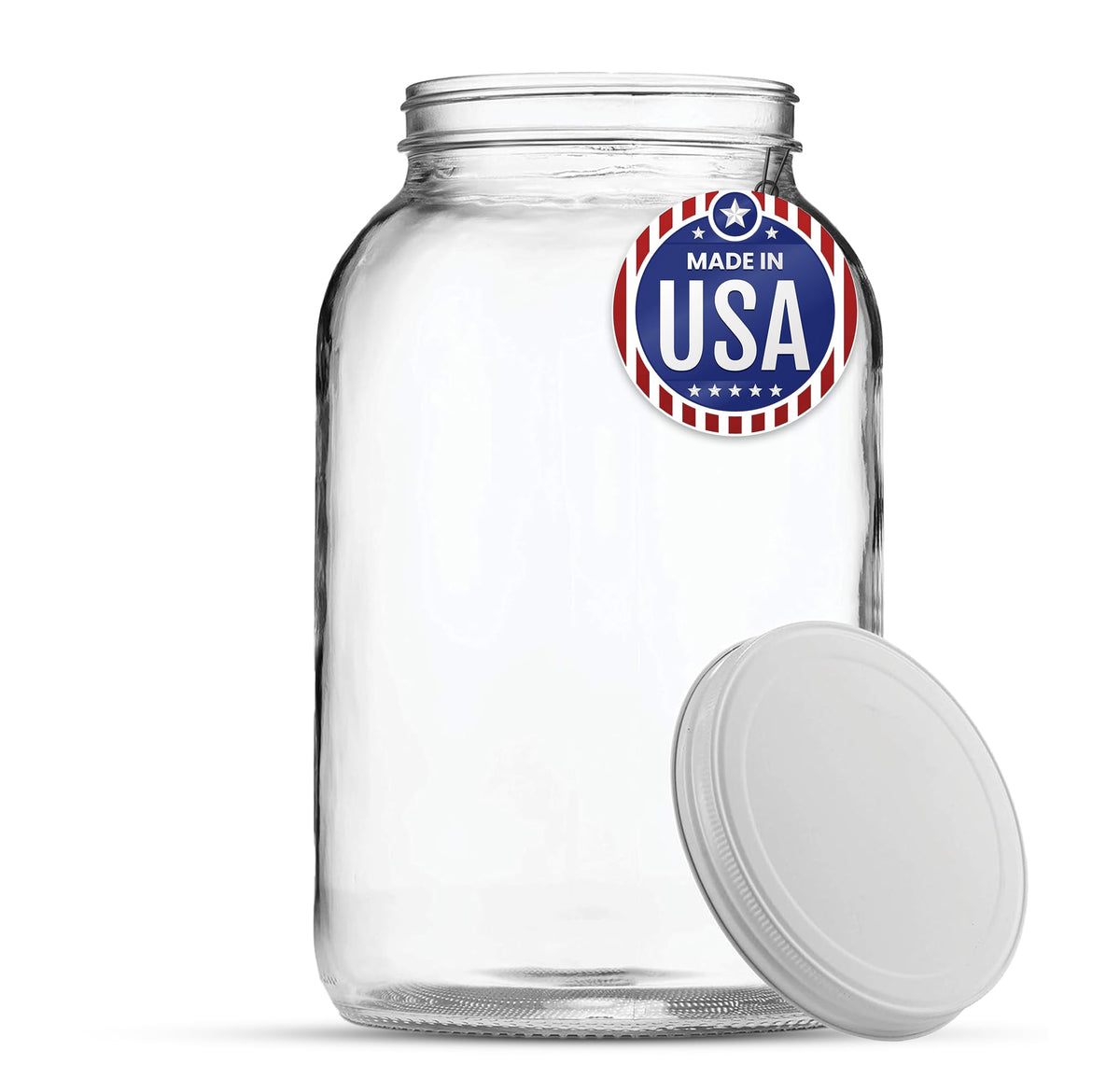 FastRack 1-gallon wide-mouth jar with white lid, ideal for fermentation and bulk storage.