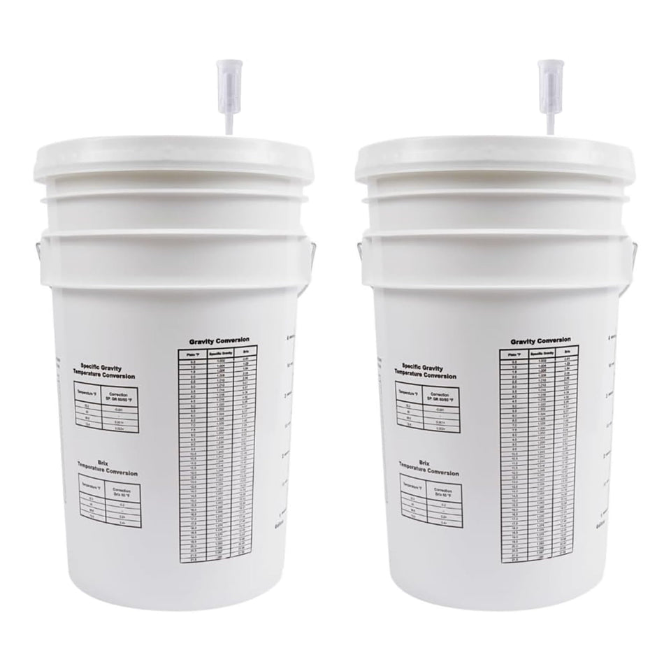 FastRack 2-pack 6.5 gal fermentation buckets with lids ready for batch brewing