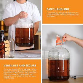 FastRack 3-gallon glass carboy showing stopper compatibility and precise neck