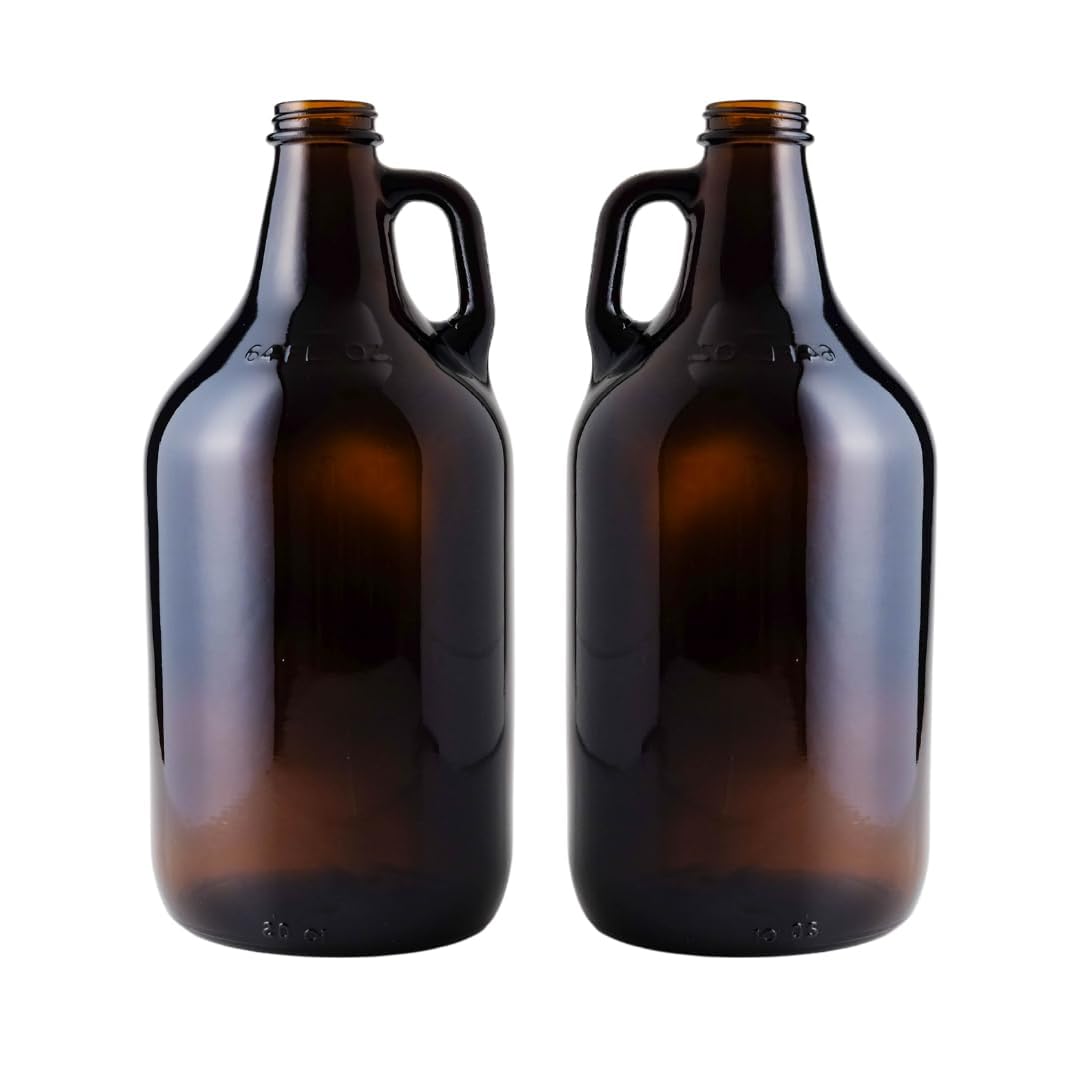 FastRack 64oz amber glass growler with cap for secure, leak-resistant storage.