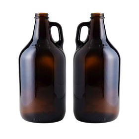 FastRack 64oz amber glass growler with cap for secure, leak-resistant storage.