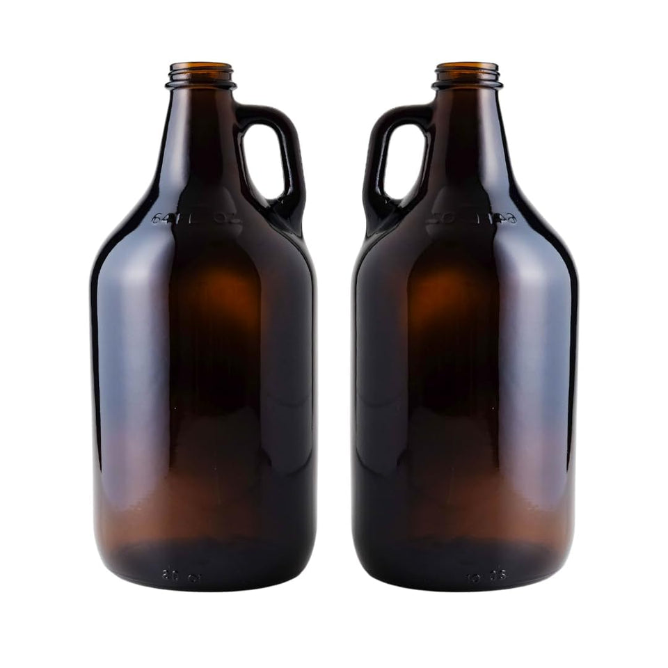 FastRack 64oz amber glass growler with cap for secure, leak-resistant storage.
